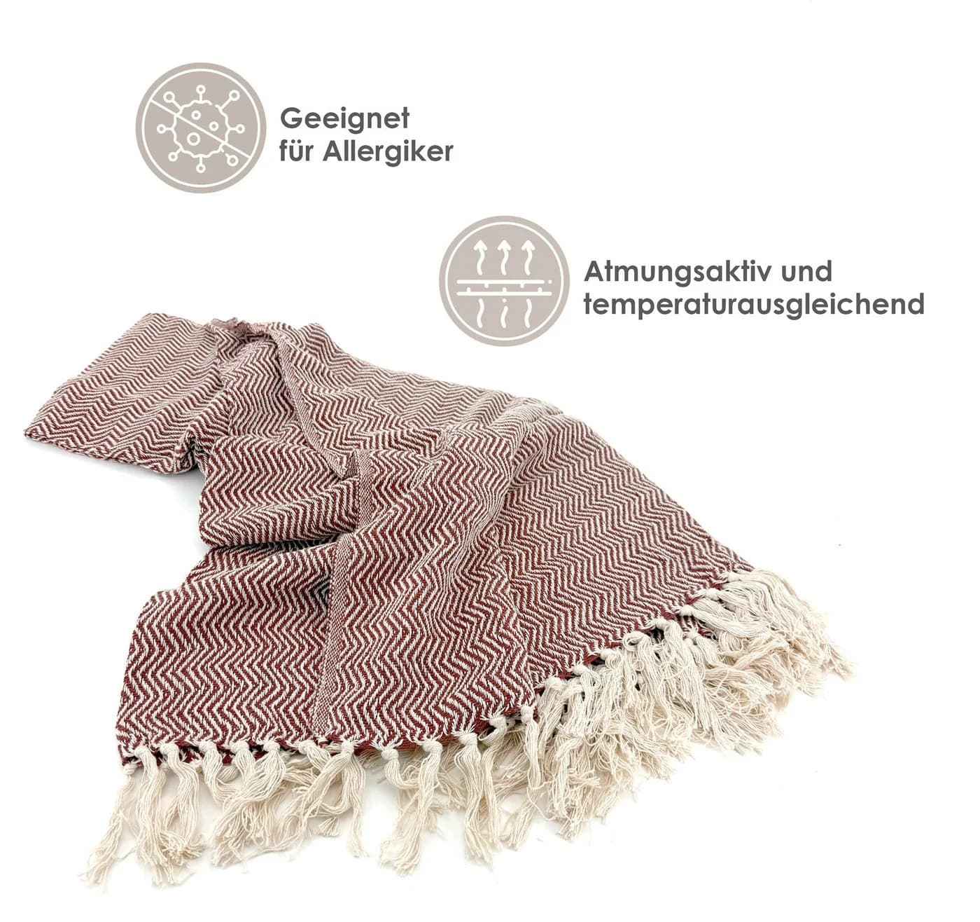 heimtexland Strickdecke Boho 100% Baumwolle Rot 180x130 cm - Bild 4