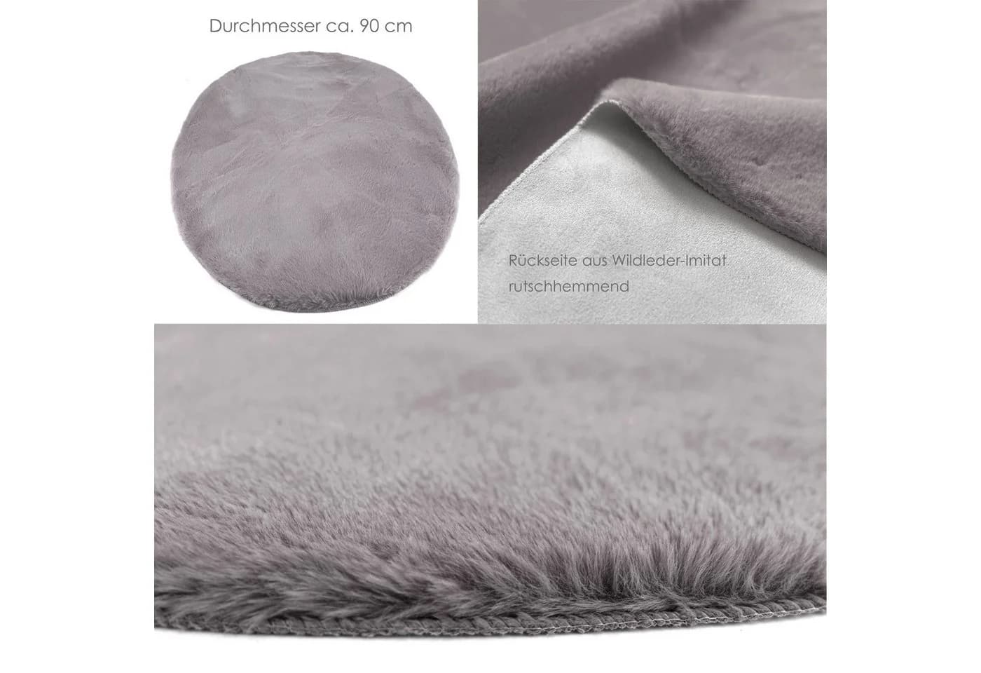 heimtexland Fellteppich Rabbit 90 rund Grau Hochflor