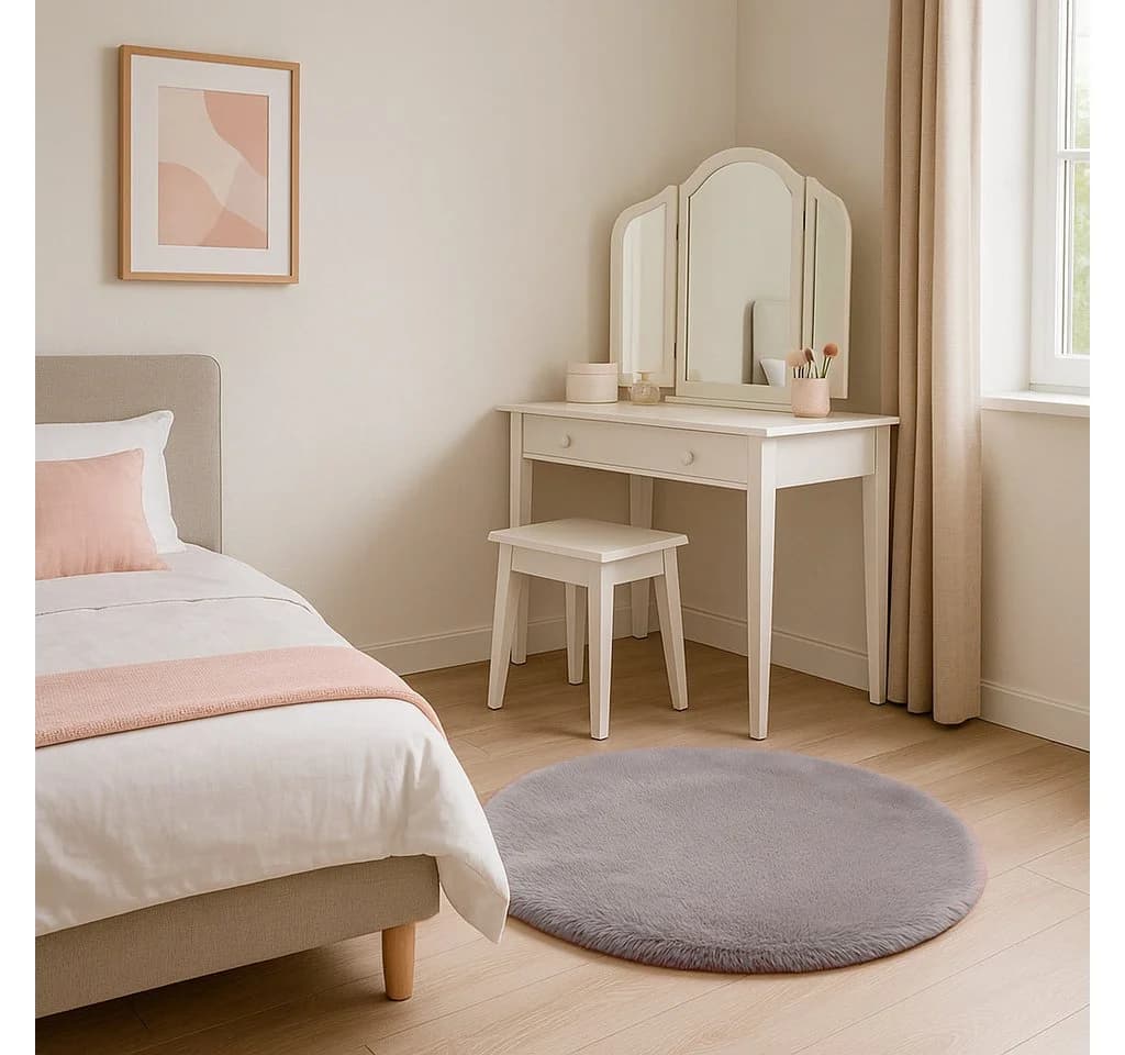 heimtexland Fellteppich Rabbit 90 rund Grau Hochflor - Bild 5