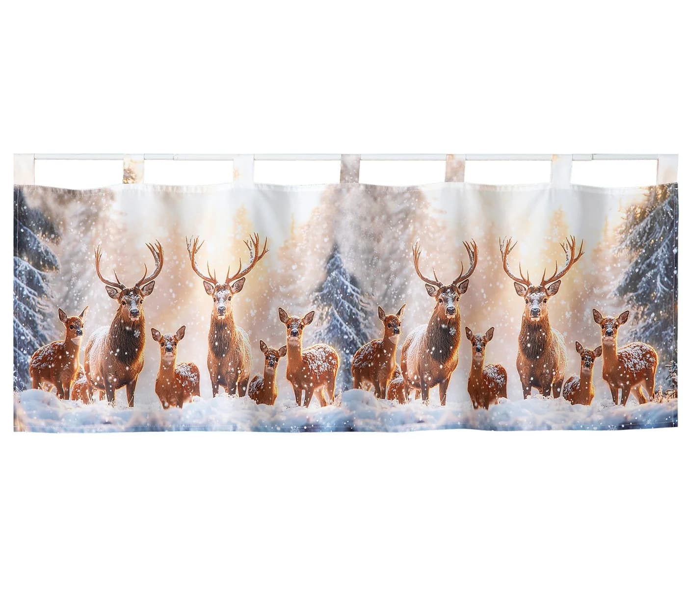 heimtexland Weihnachtsgardine 45x120 cm Satin Blickdicht Schlaufen Hirsche im Schnee - Bild 2