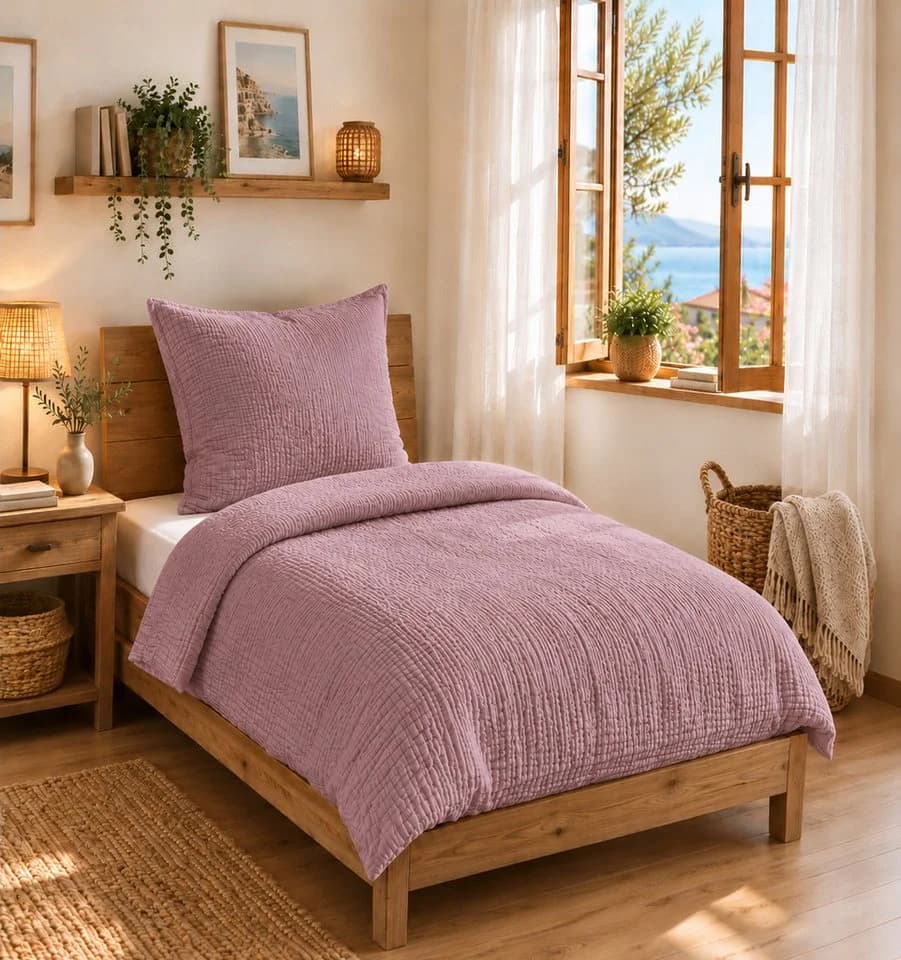heimtexland Musselin Bettwäsche Set 135x200 cm Violett 100% Baumwolle