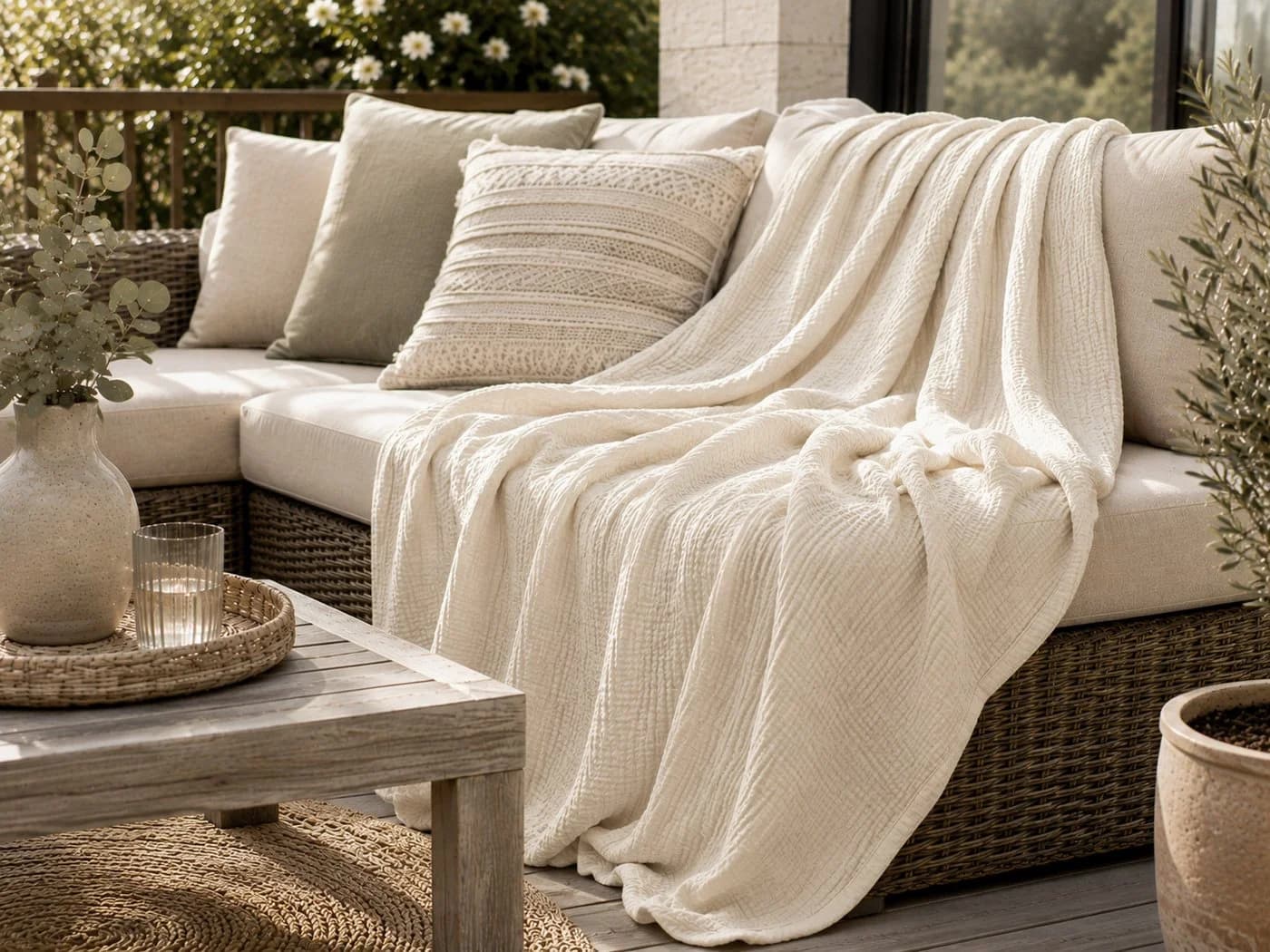 heimtexland Musselin Tagesdecke Beige 100% Baumwolle