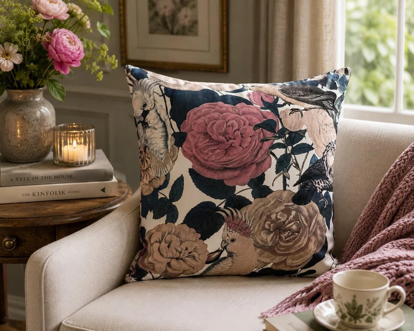 heimtexland Dekokissen Vintage Samt Blumen Kissenbezug Bunt