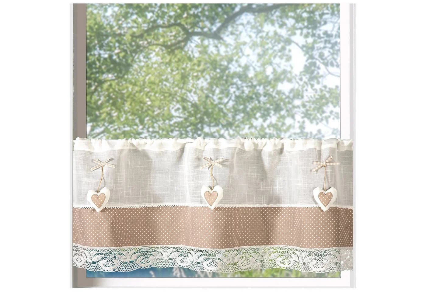 heimtexland Scheibengardine Landhaus Leinen-Optik Polyester mit Herz-Anhänger - Bild 2