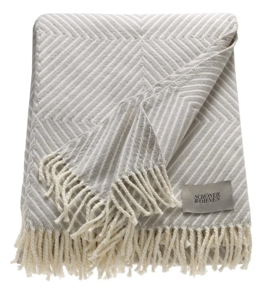 Schöner Wohnen Wohndecke Tebas Hellgrau Beige Streifenmuster Fransen - Bild 2