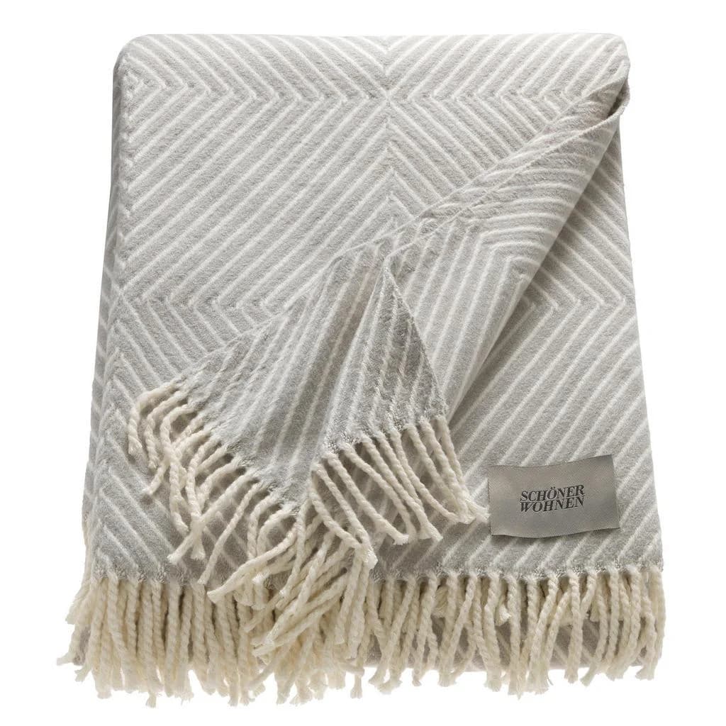 Schöner Wohnen Wohndecke Tebas Hellgrau Beige Streifenmuster Fransen - Bild 4