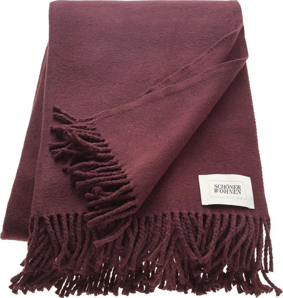 SCHÖNER WOHNEN Wohndecke Basics Burgund mit Fransen - Bild 2