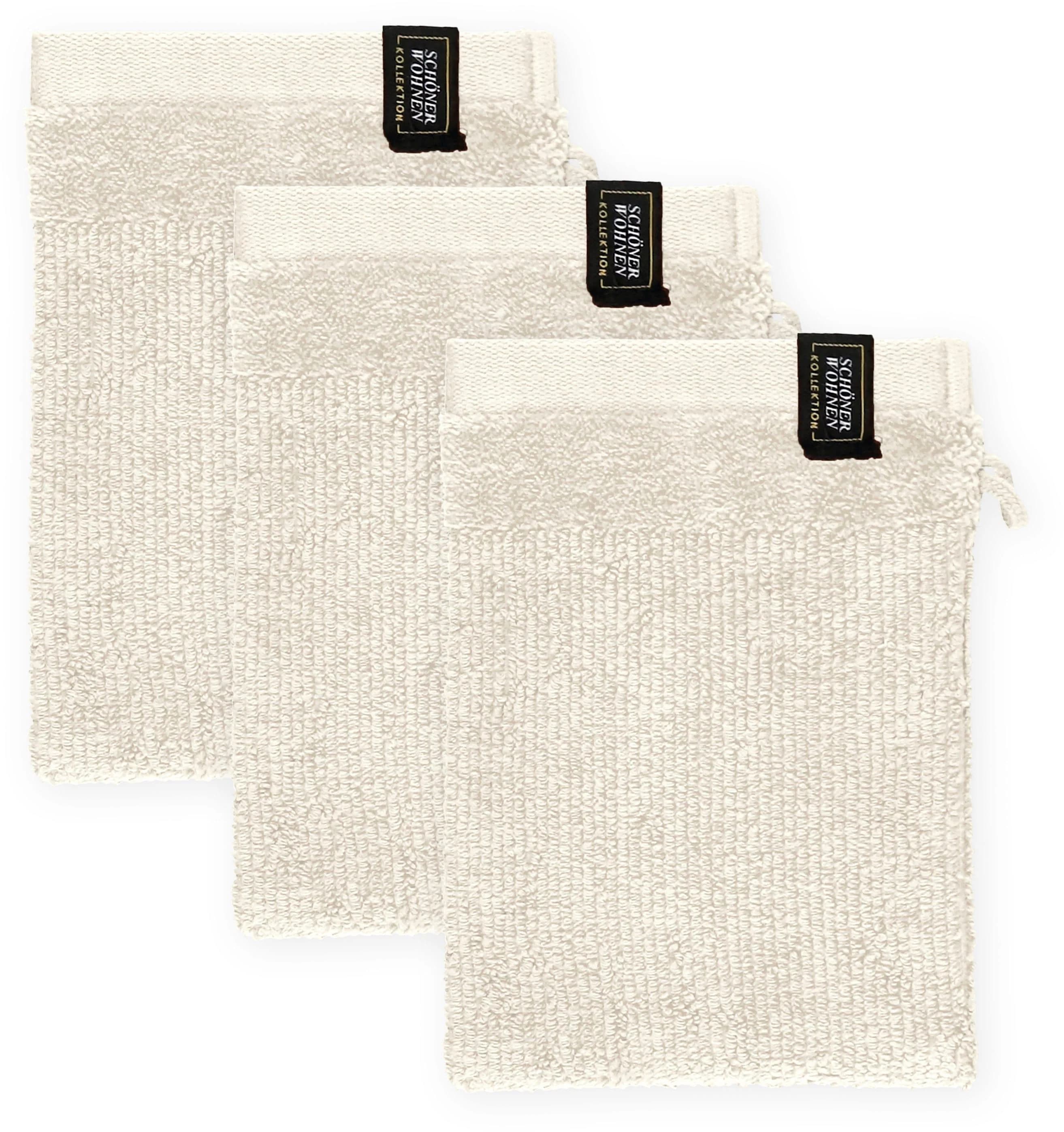 SCHÖNER WOHNEN Waschhandschuh Sense Creme 3er Pack Frottee