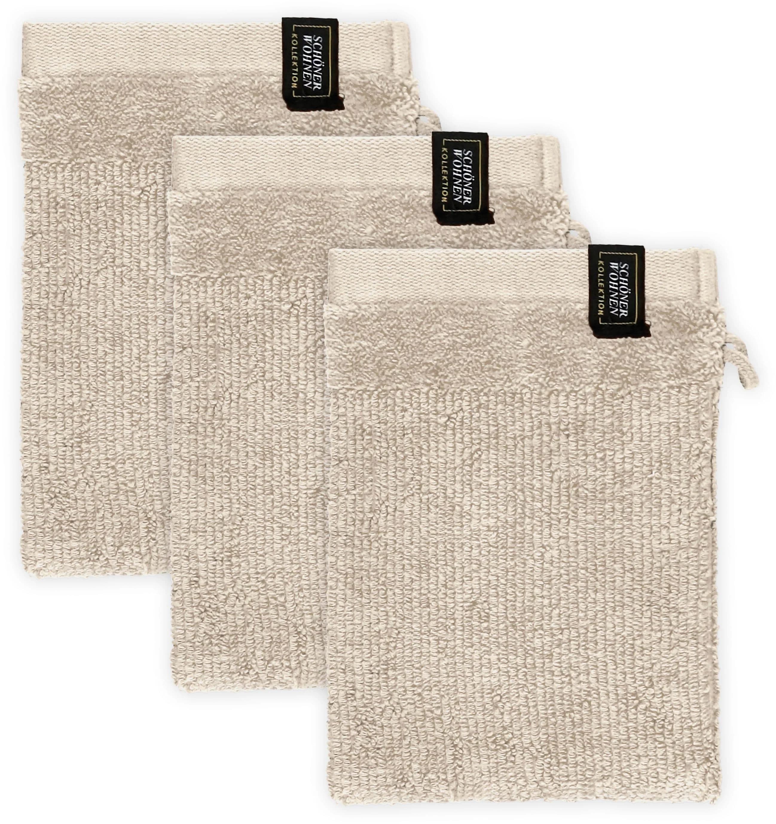 SCHÖNER WOHNEN Waschhandschuh Sense Beige Frottee 3-tlg.