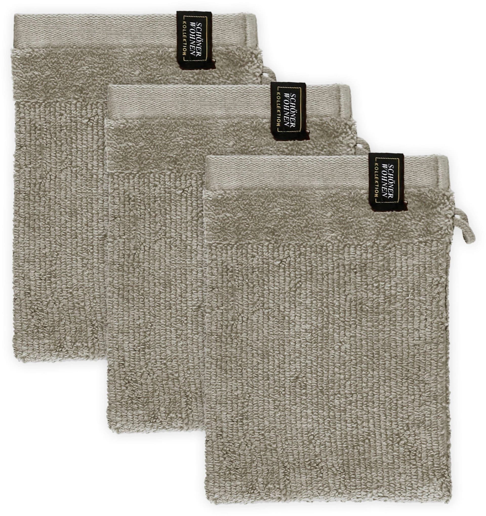 SCHÖNER WOHNEN Waschhandschuh Sense Beige 3-tlg. Frottee
