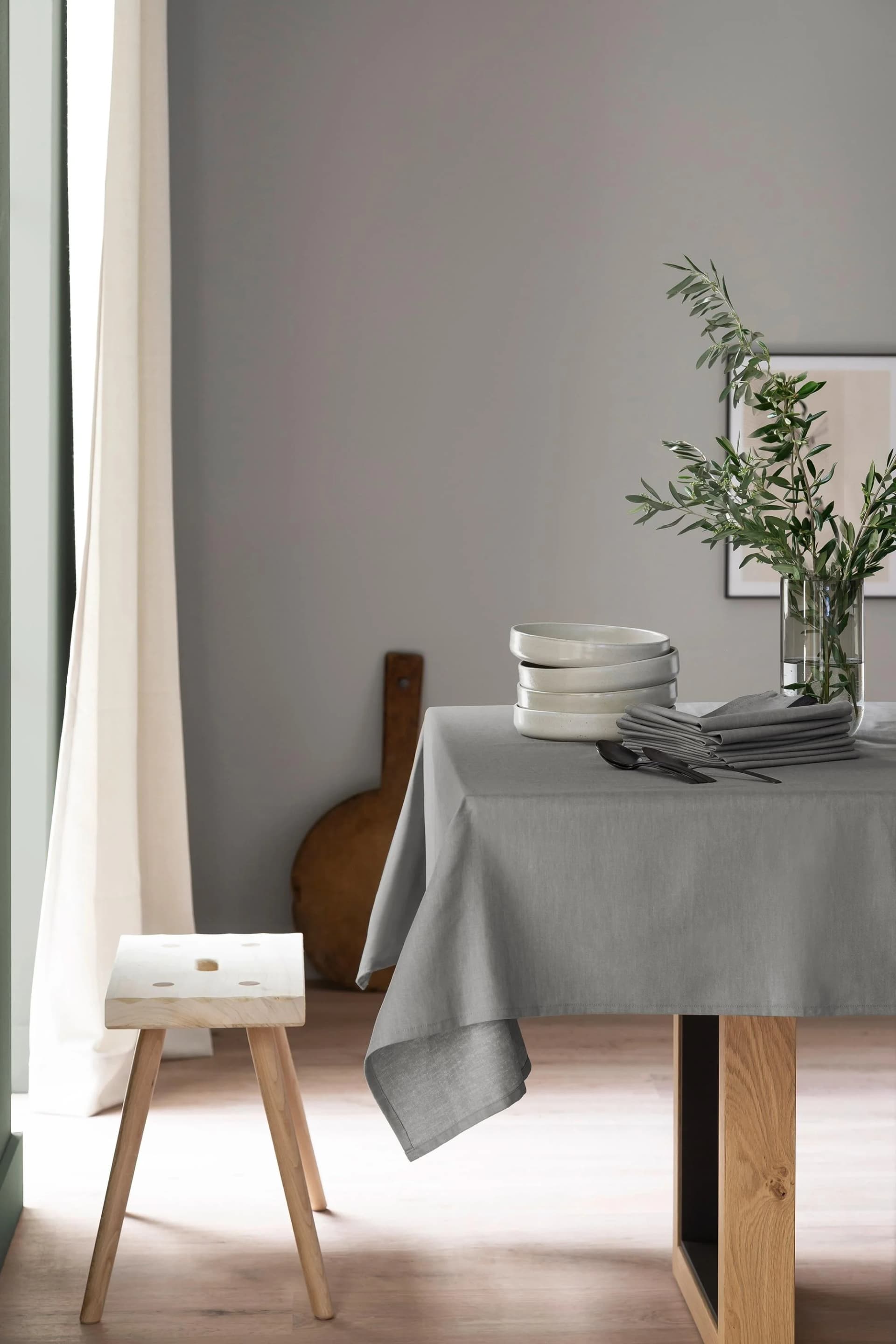 Schöner Wohnen Tischdecke Base Grau 100% Baumwolle