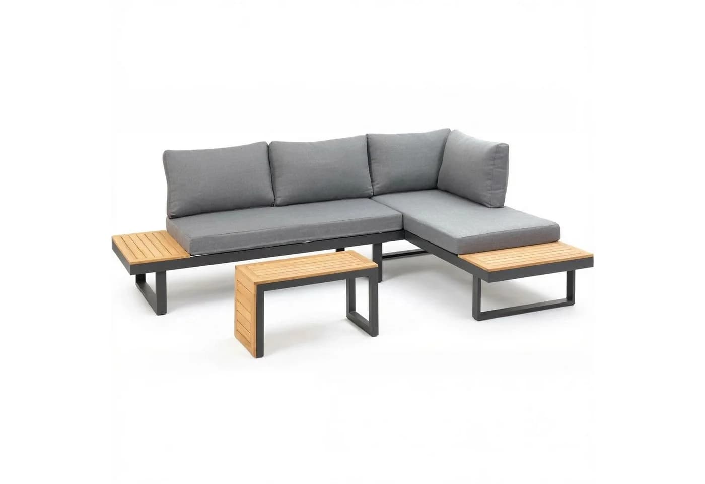 Greemotion Gartenlounge-Set Samara Anthrazit/Teakholz mit Kissen & Tisch - Bild 3