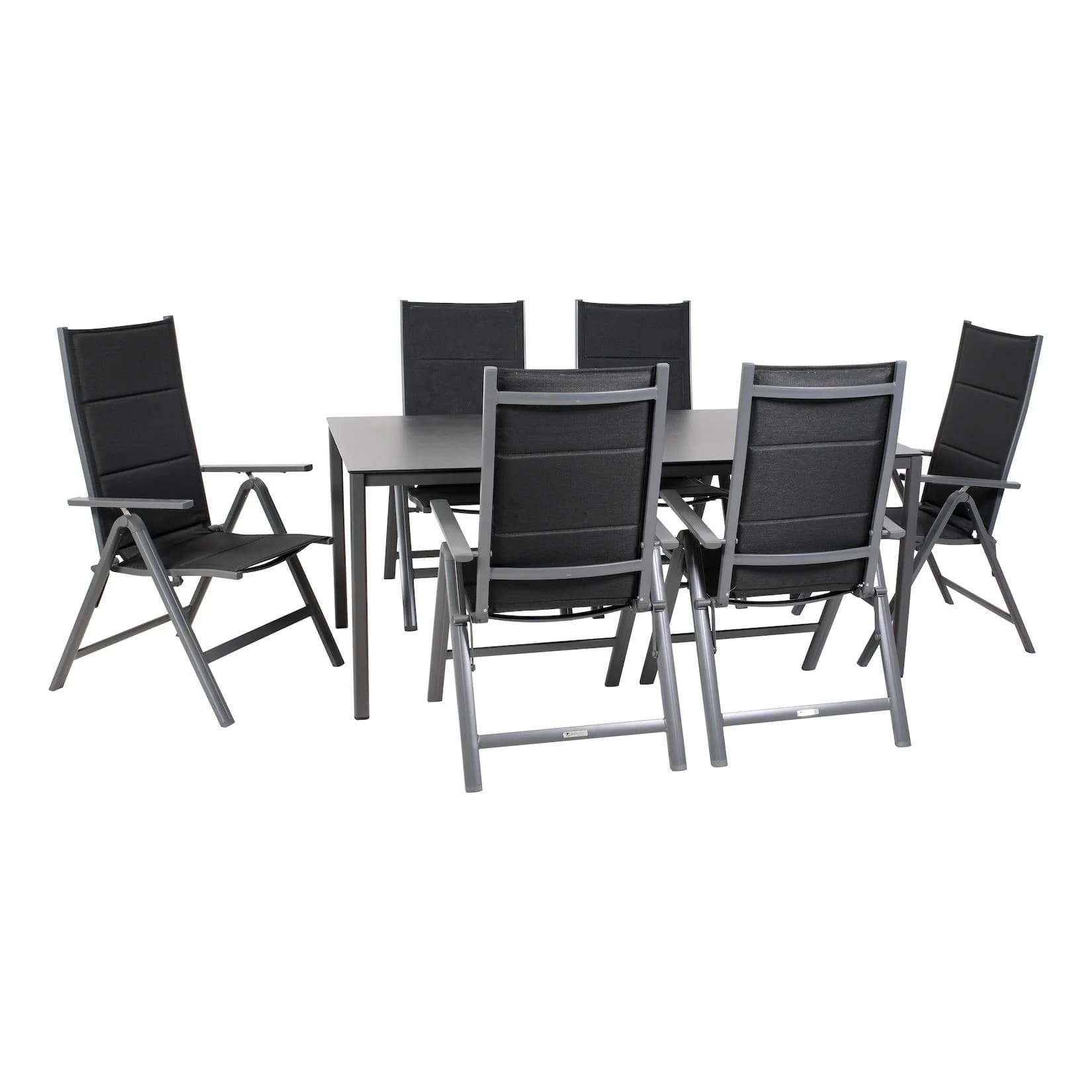 Gartenmöbel-Set Grenada 5, 7-teilig, rechteckiger Tisch, Klappsessel, Aluminium, Textilene, schwarz
