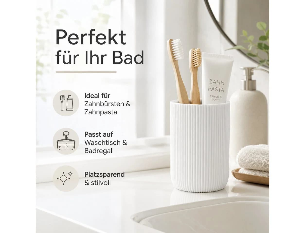 Testrut Zahnputzbecher Samos Weiß Polyresin
