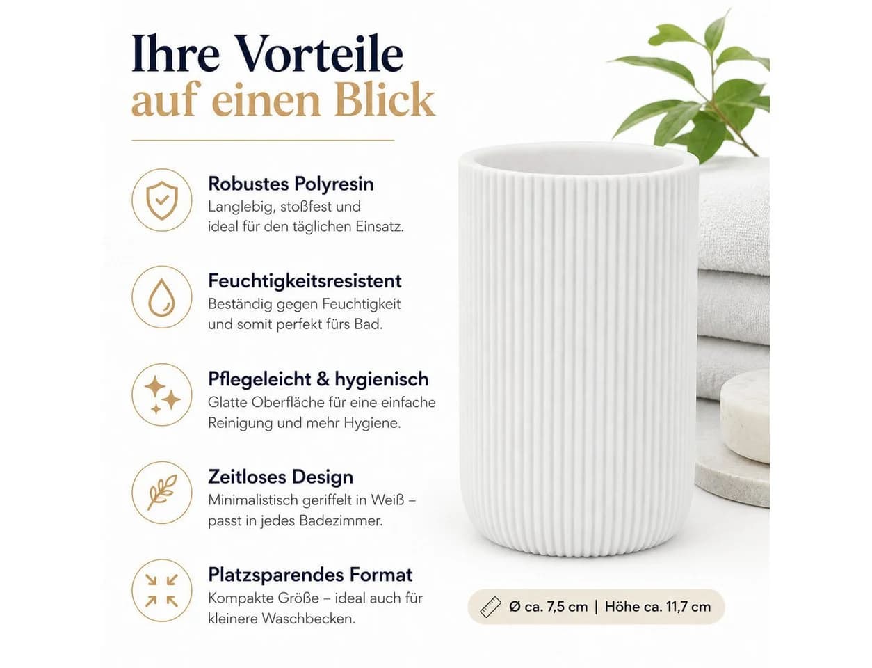 Testrut Zahnputzbecher Samos Weiß Polyresin - Bild 3