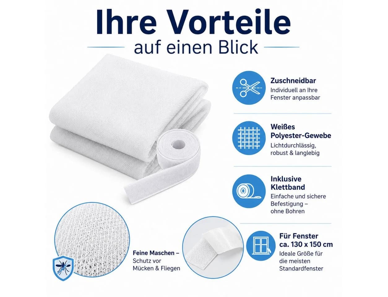 Testrut Fliegengitter-Gewebe mit Klettband Weiß - Bild 3