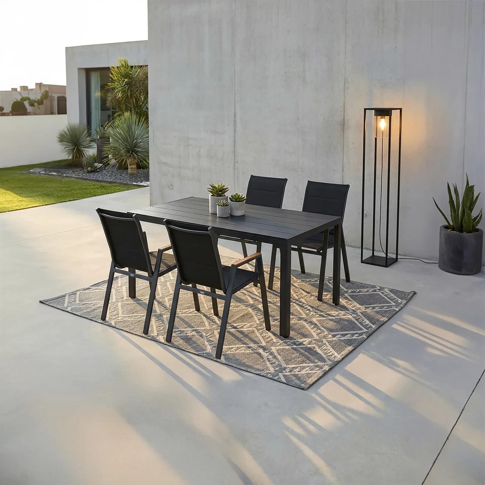 Tischgruppe greemotion Merida 5-tlg. Anthrazit Aluminium Polywood