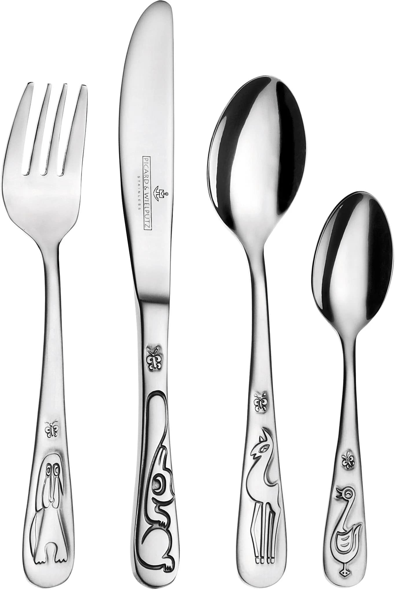 Picard & Wielpütz Solingen Kinderbesteck "5991 Tiere" Silber 4-tlg. Edelstahl 18/0