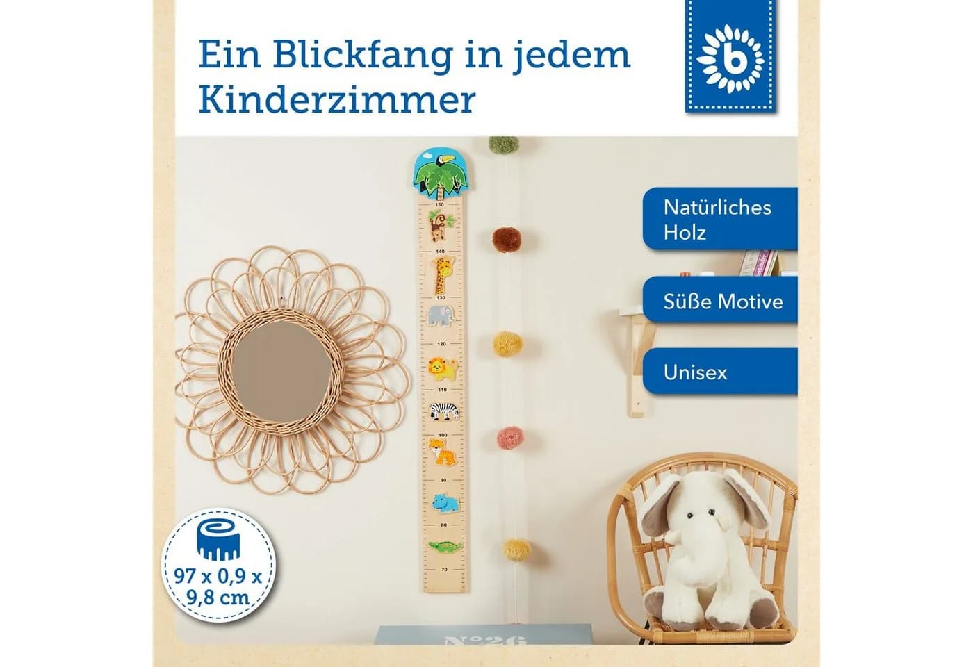 BIECO Kinder Messlatte Holz Zoo-Design Größenmesser
