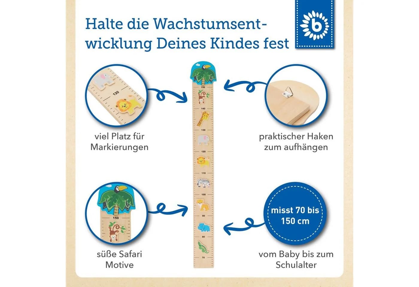 BIECO Kinder Messlatte Holz Zoo-Design Größenmesser - Bild 3
