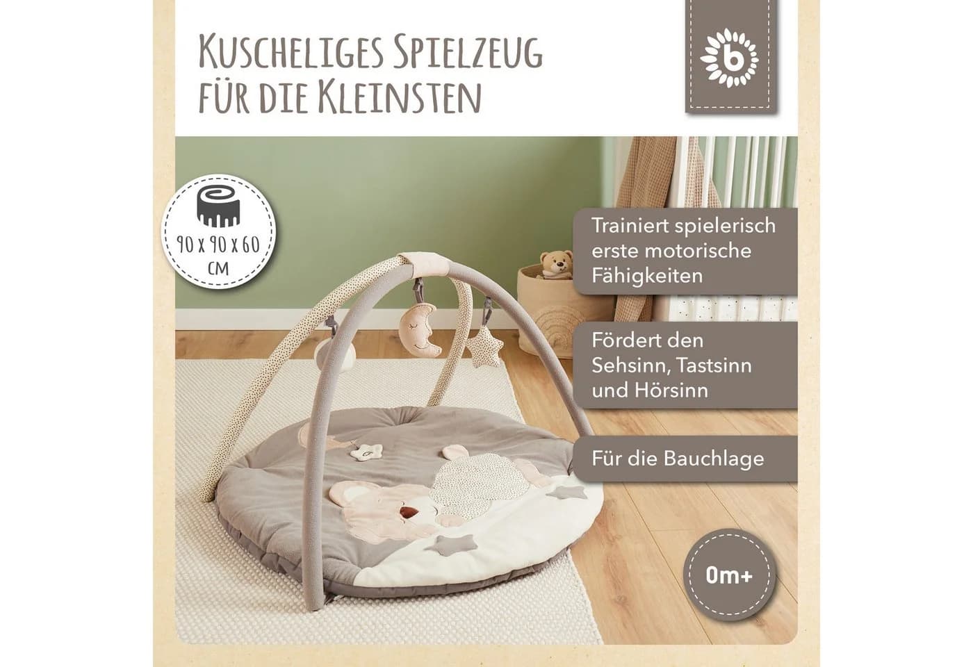 BIECO Baby Gym Krabbeldecke mit Spielbogen Beige/Grau