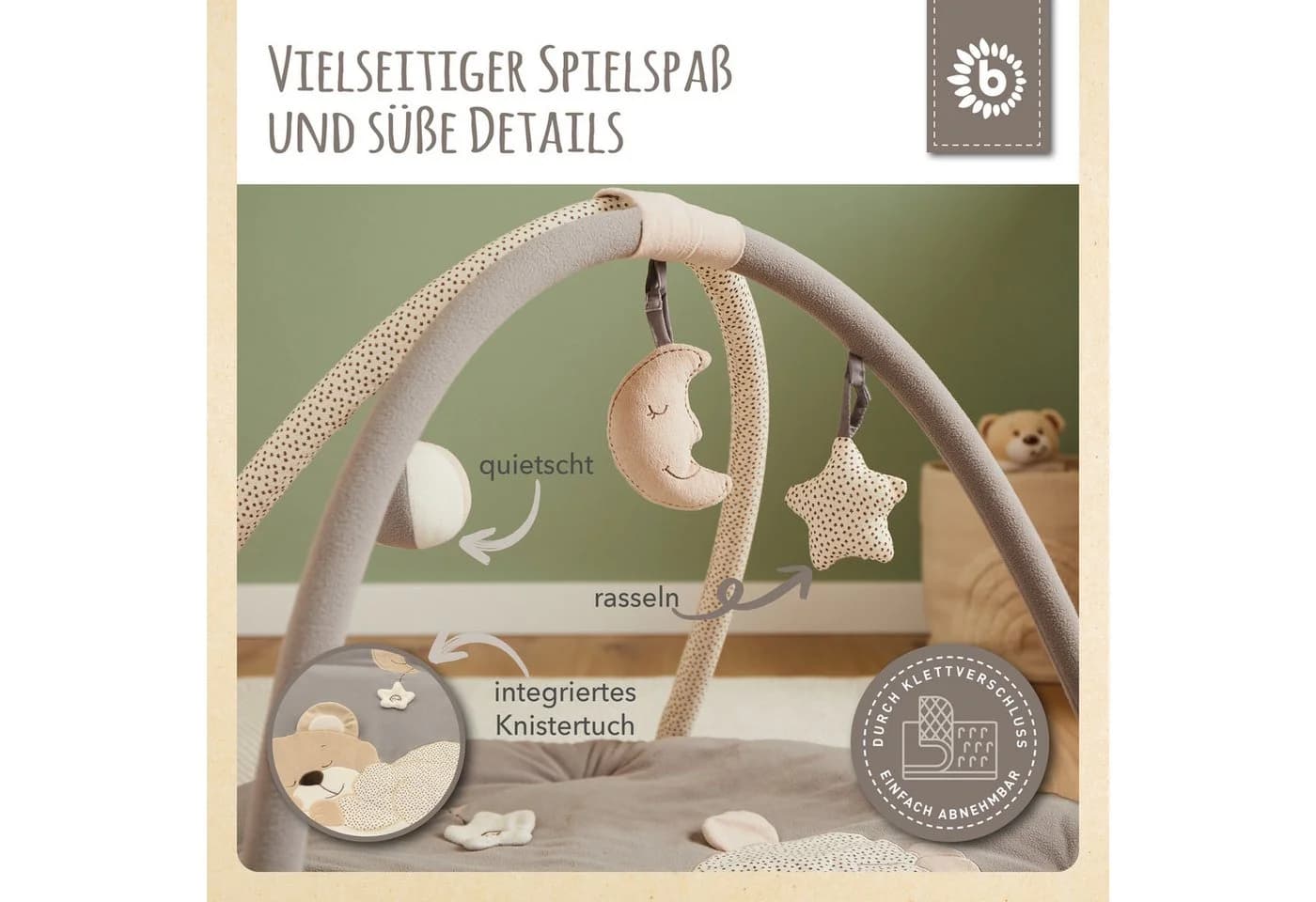 BIECO Baby Gym Krabbeldecke mit Spielbogen Beige/Grau - Bild 3