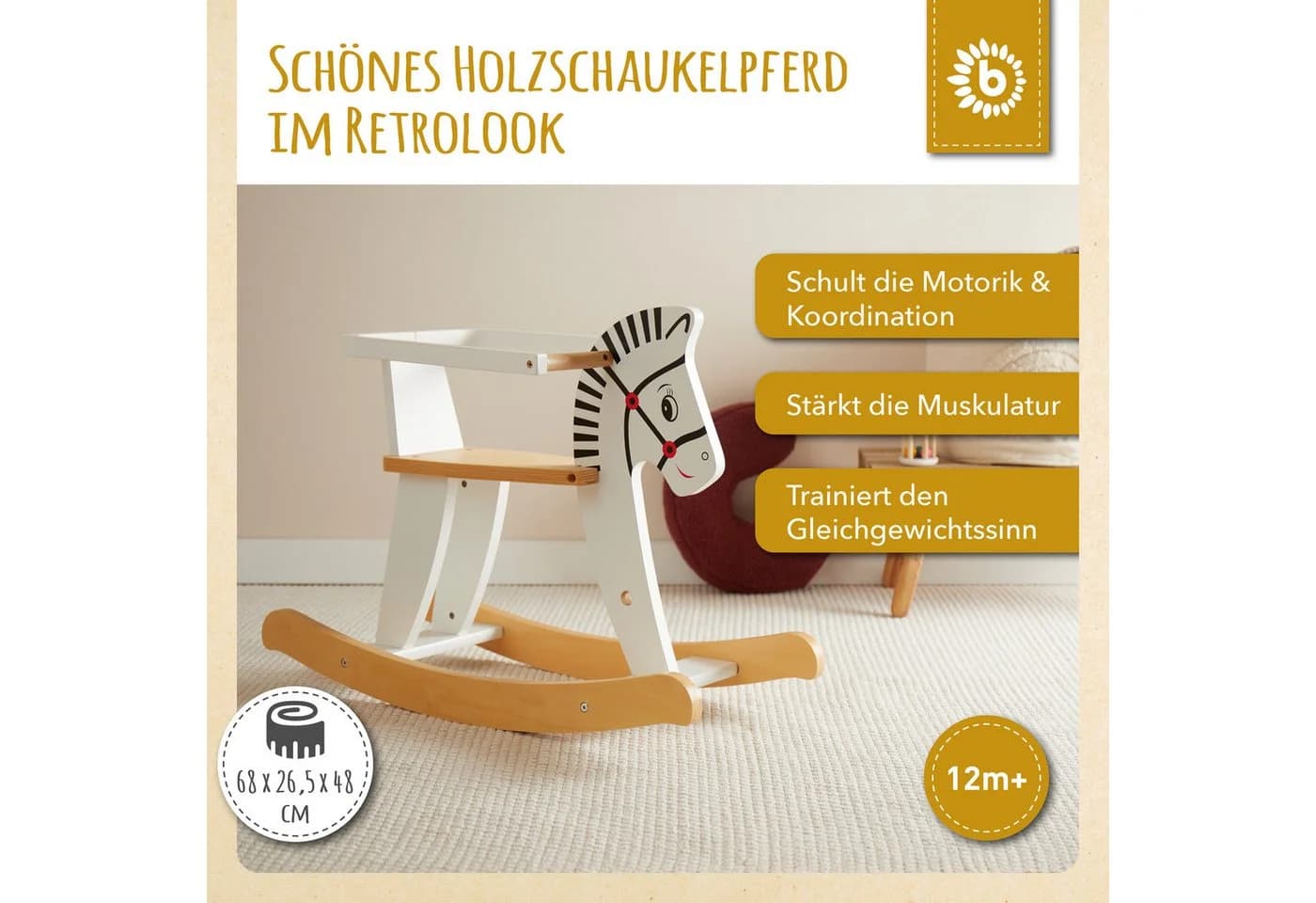 BIECO Schaukeltier Weiß Zebra Design Holz