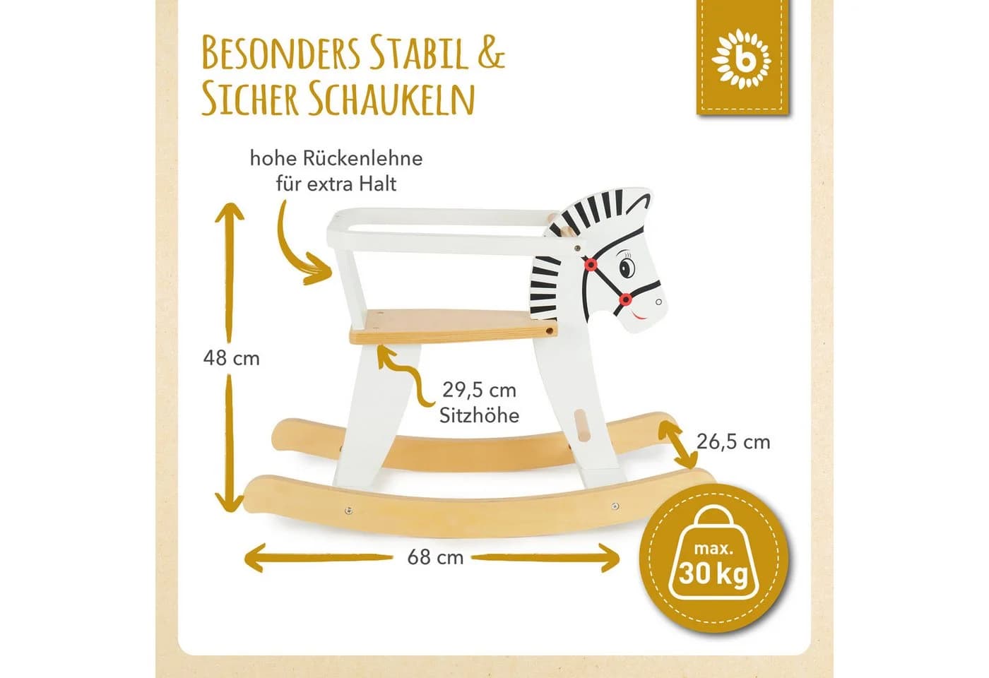 BIECO Schaukeltier Weiß Zebra Design Holz - Bild 4
