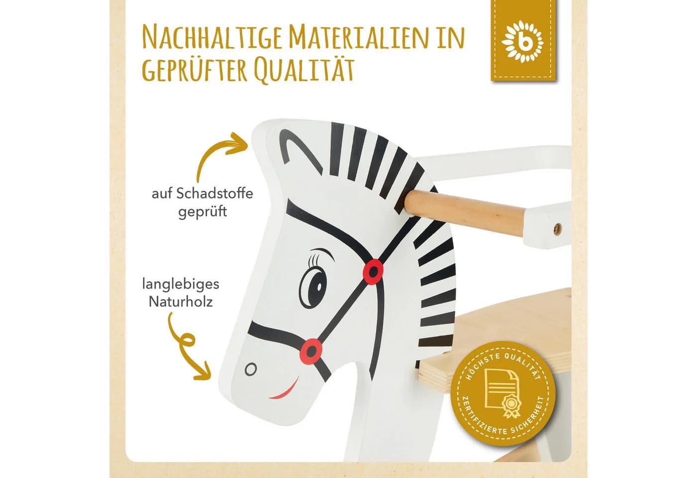 BIECO Schaukeltier Weiß Zebra Design Holz - Bild 5