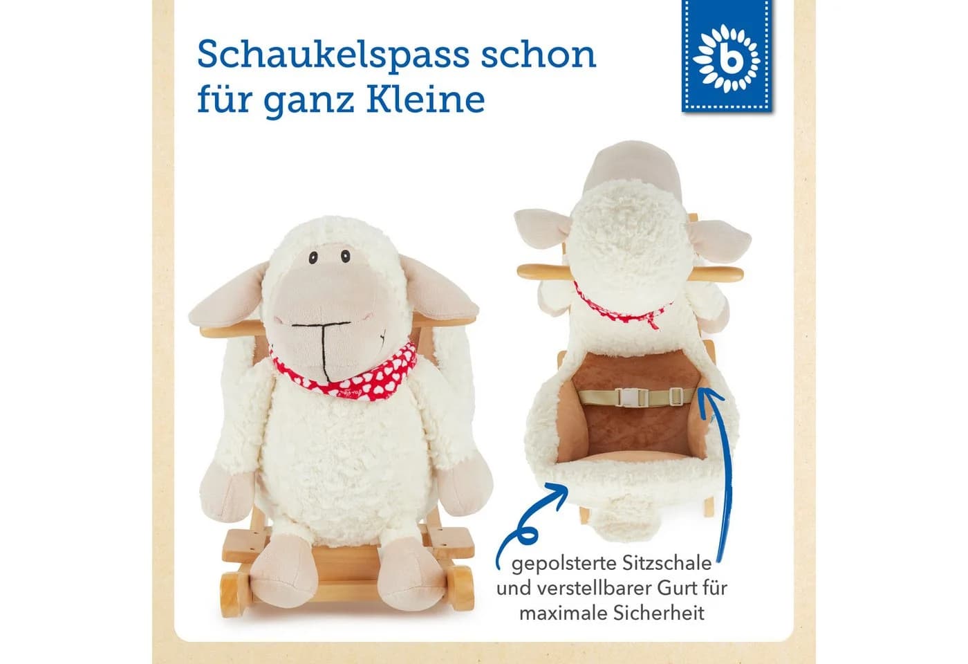 BIECO Schaukeltier Schaf Weiß Plüsch mit Sicherheitsgurt - Bild 3