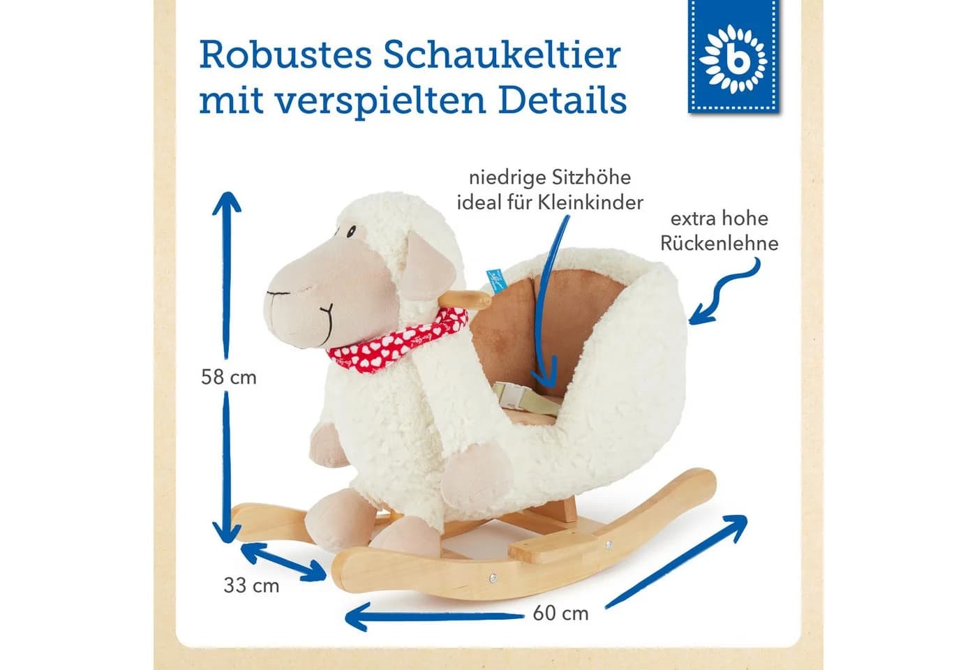 BIECO Schaukeltier Schaf Weiß Plüsch mit Sicherheitsgurt - Bild 5
