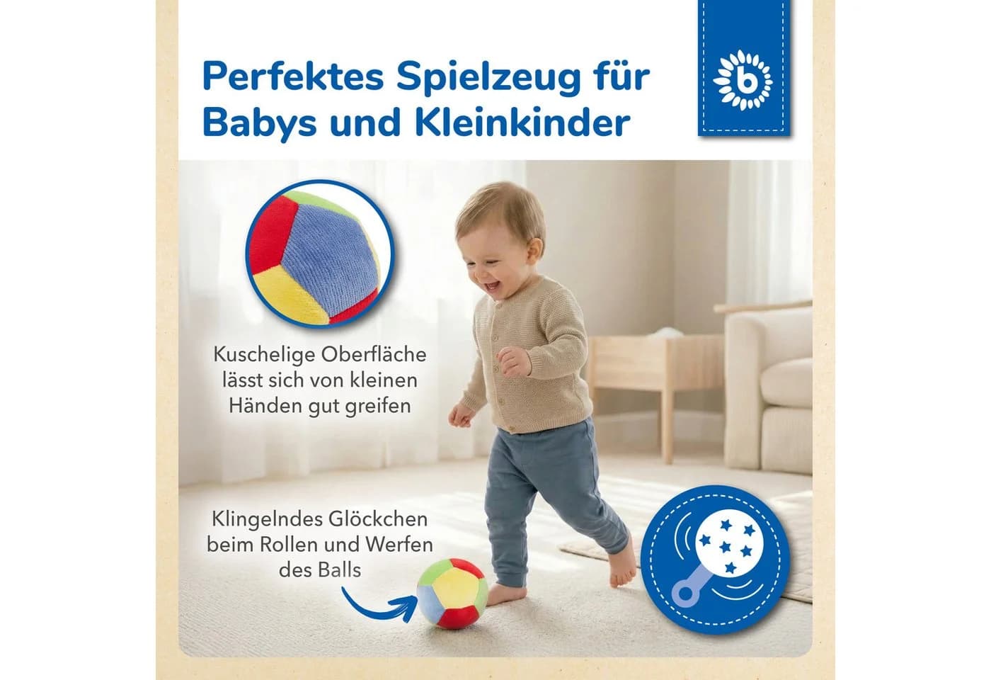 BIECO Baby Ball Weich mit Rassel Schwarz/Weiß - Bild 3