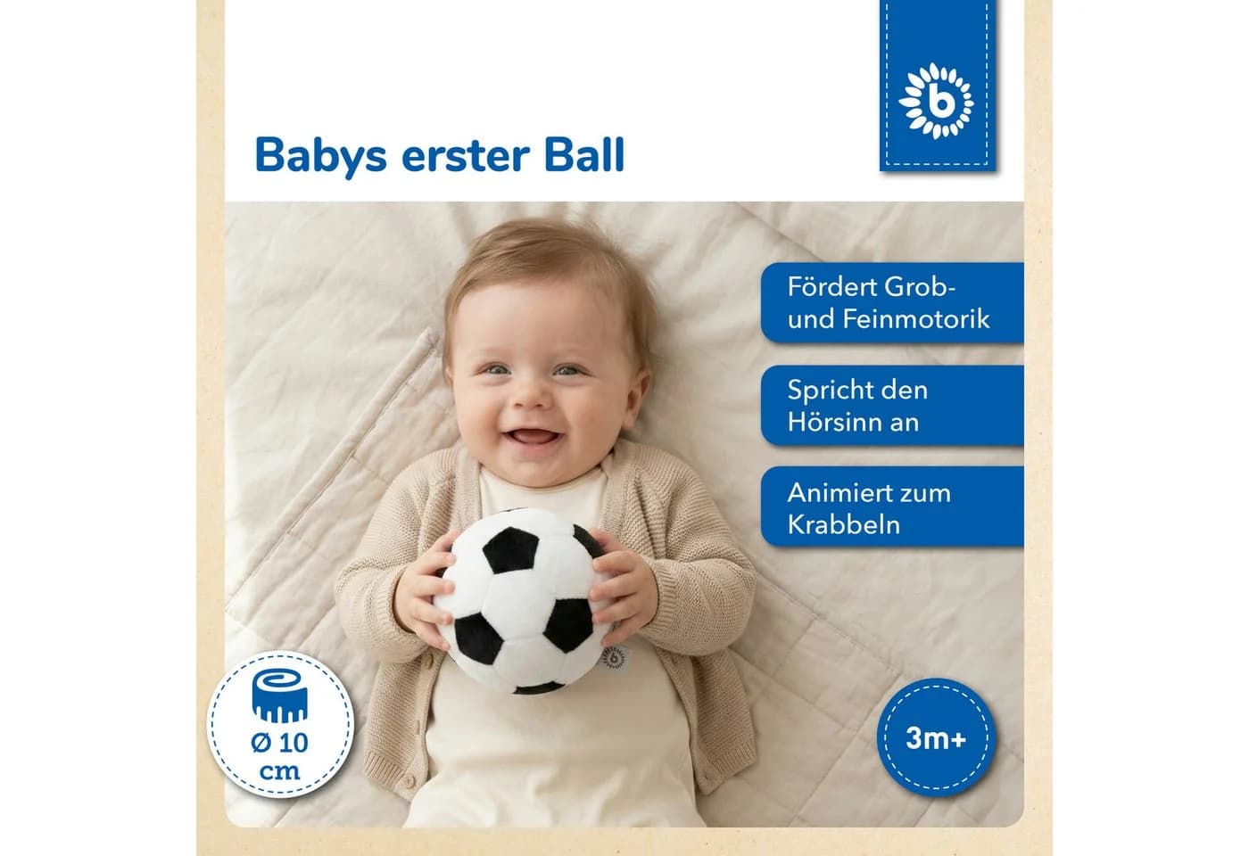 BIECO Greifball mit Rassel Schwarz/Weiß Velours