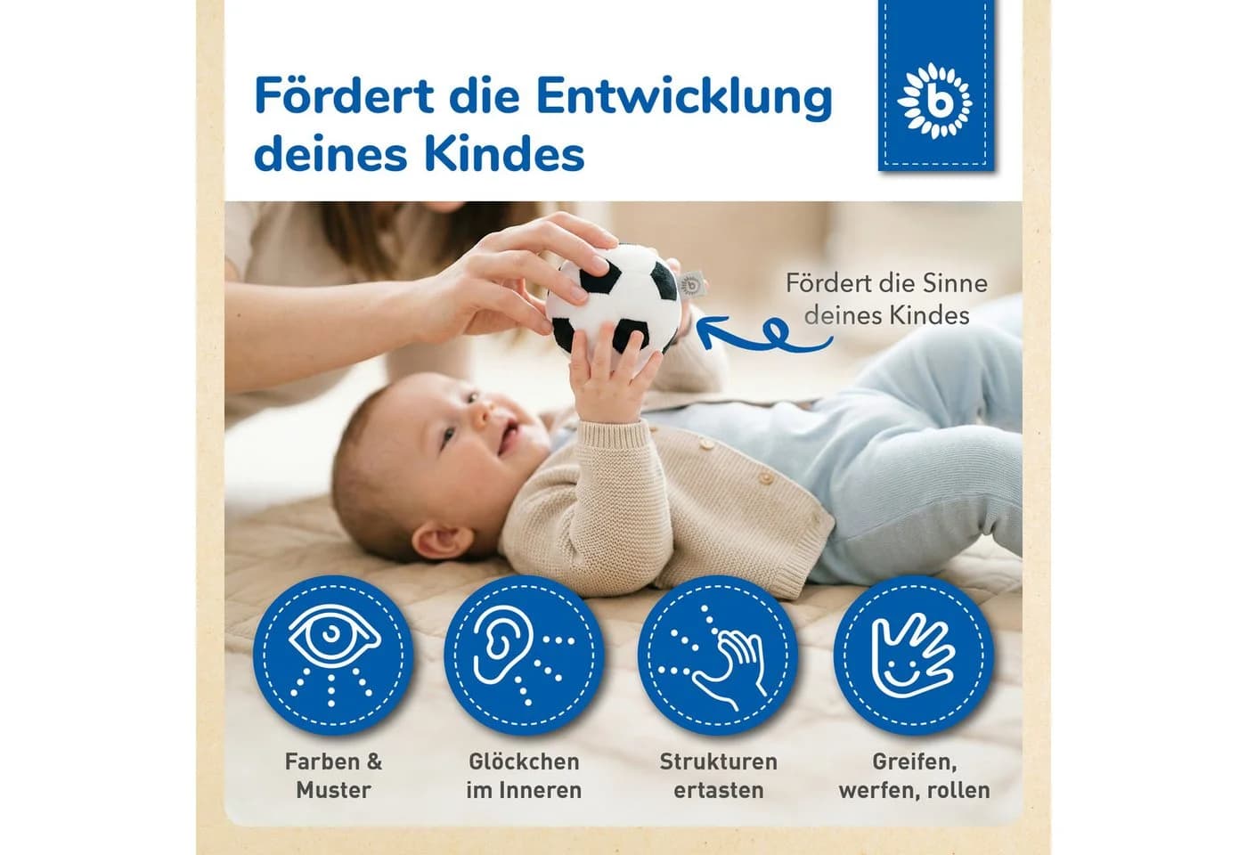 BIECO Greifball mit Rassel Schwarz/Weiß Velours - Bild 4