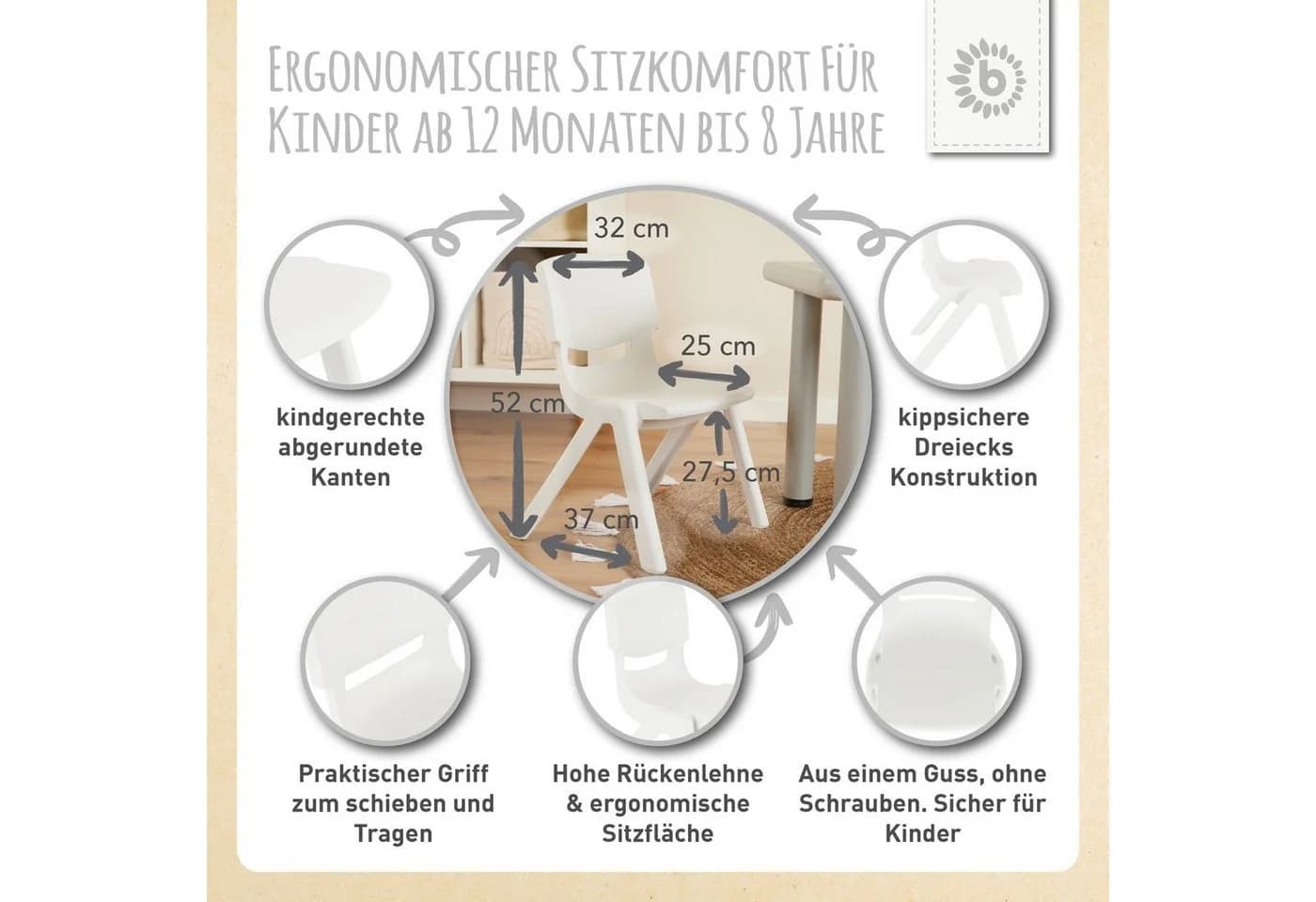 BIECO Kinderstuhl Weiß Stapelbar Kippsicher - Bild 3