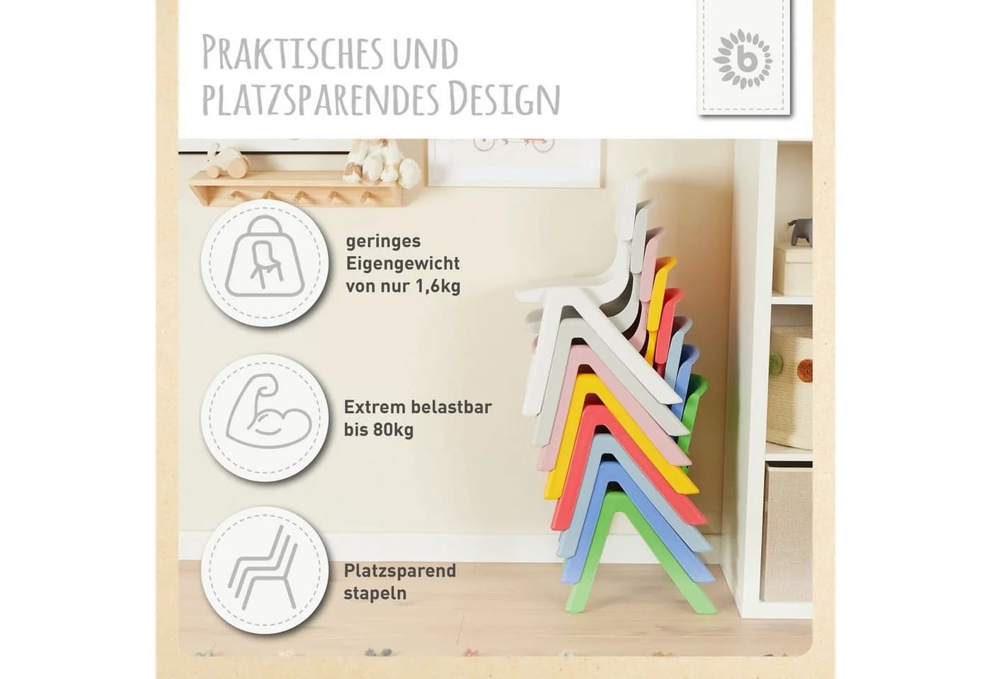 BIECO Kinderstuhl Weiß Stapelbar Kippsicher - Bild 5