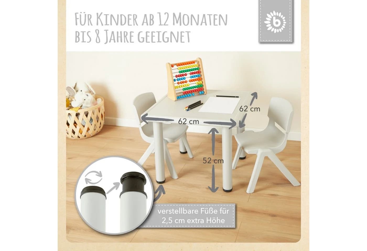 BIECO Kindertisch höhenverstellbar Eisgrau Kunststoff - Bild 4