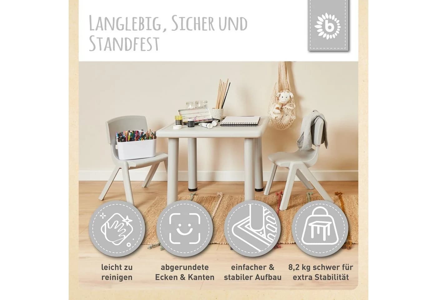 BIECO Kindertisch höhenverstellbar Eisgrau Kunststoff - Bild 5