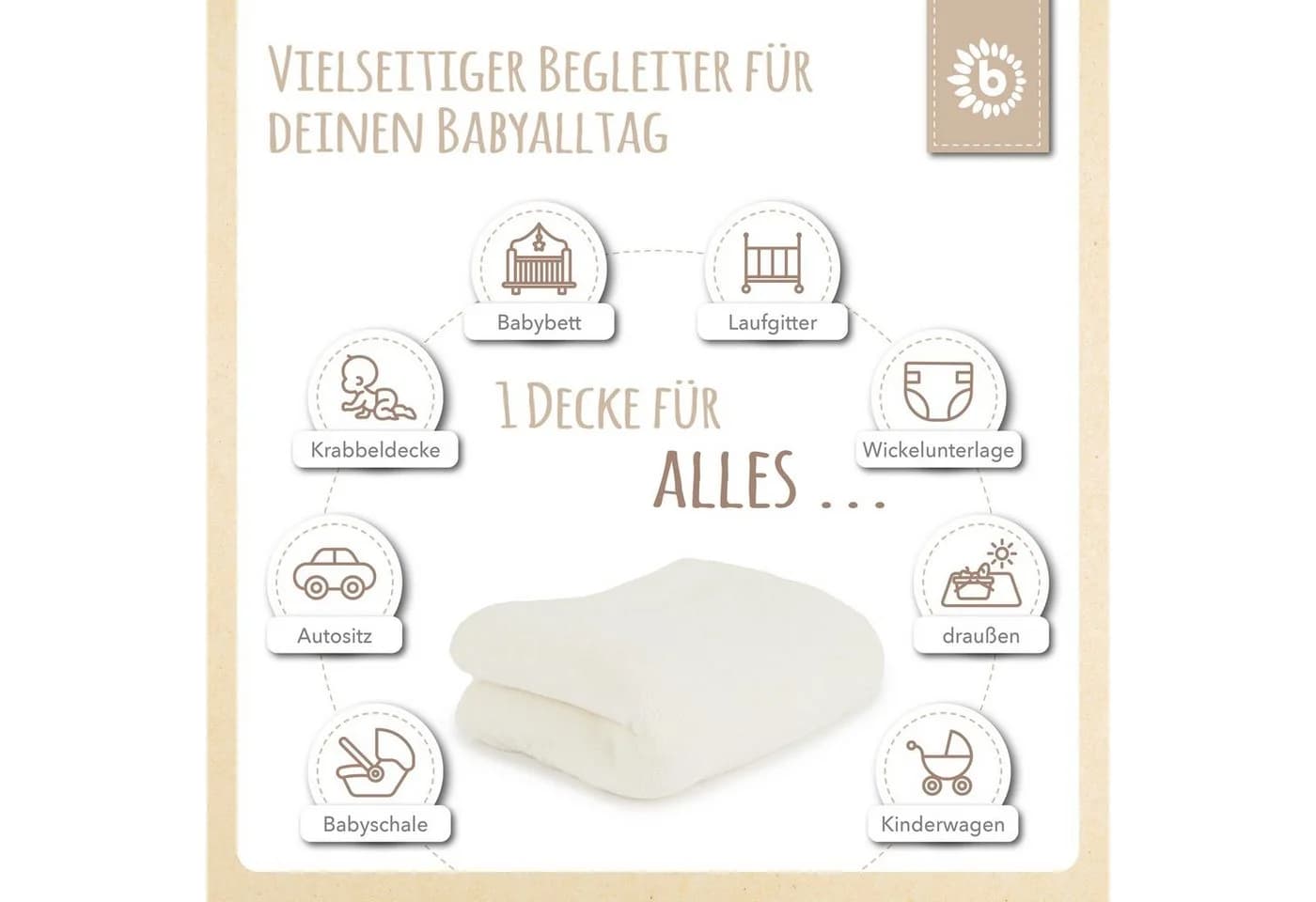 Bieco Baby Kuscheldecke Fleece Beige Flauschig 70x100 cm - Bild 3