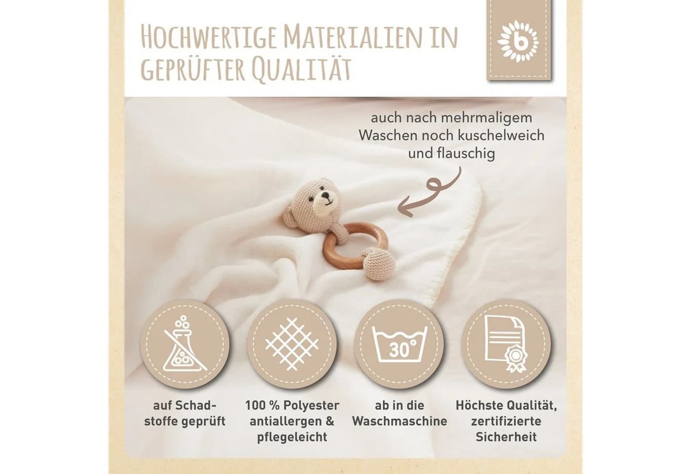 Bieco Baby Kuscheldecke Fleece Beige Flauschig 70x100 cm - Bild 5