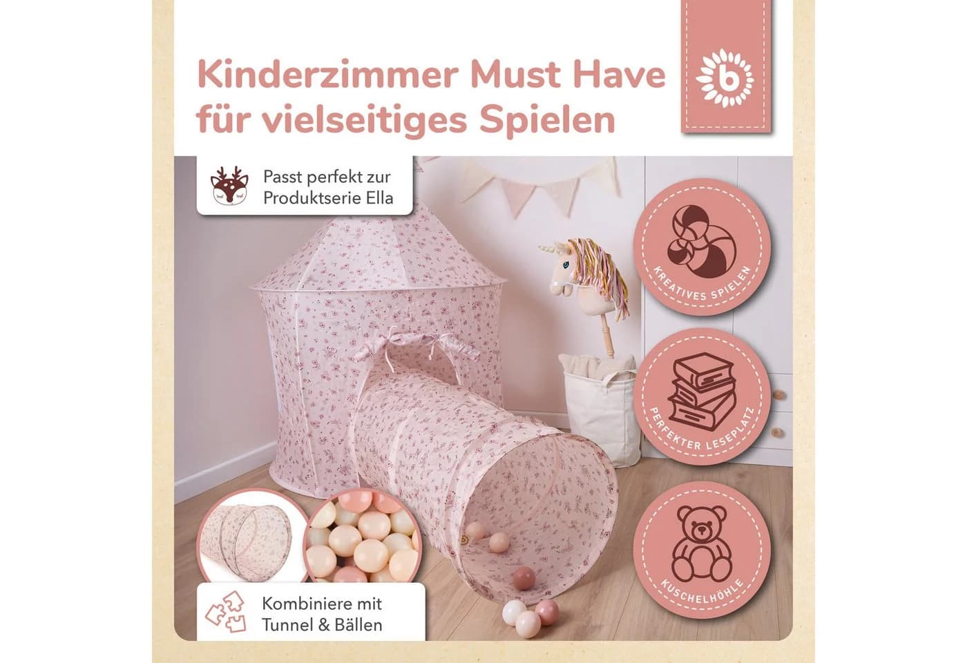BIECO Pop-up Spielzelt Dreamy Flowers Rosa Polyester - Bild 3