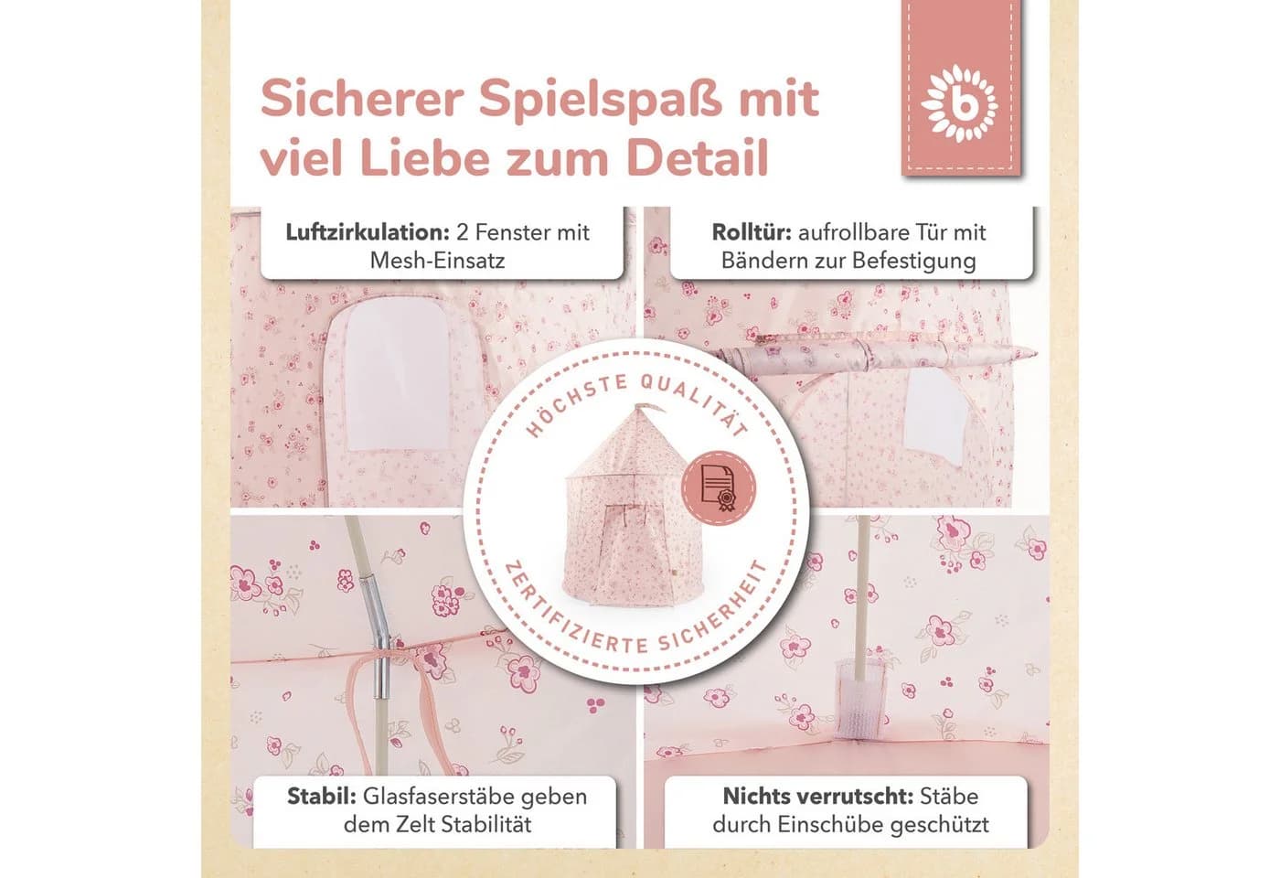 BIECO Pop-up Spielzelt Dreamy Flowers Rosa Polyester - Bild 4