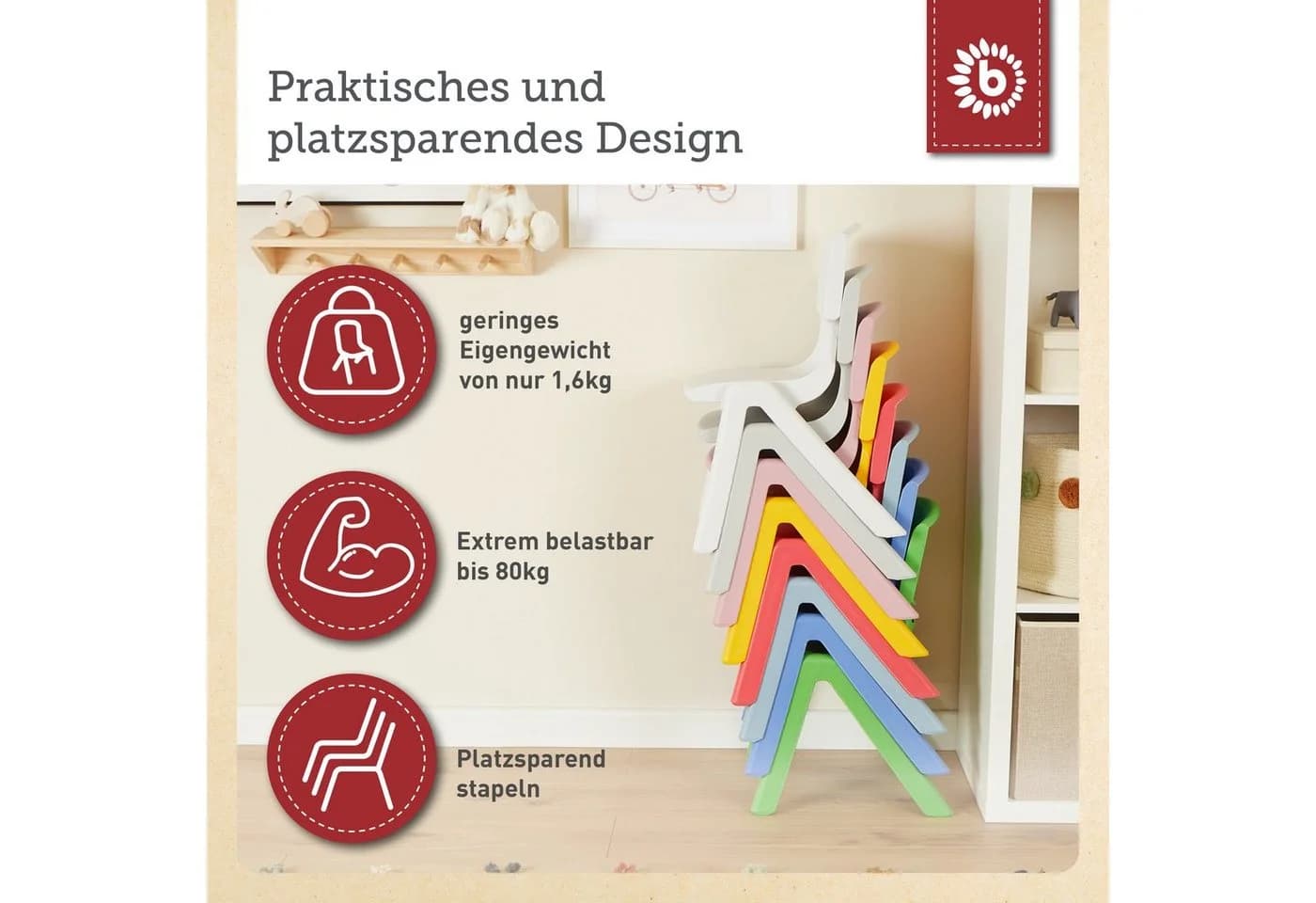 BIECO Kinderstuhl Rot Stapelbar & Kippsicher - Bild 4