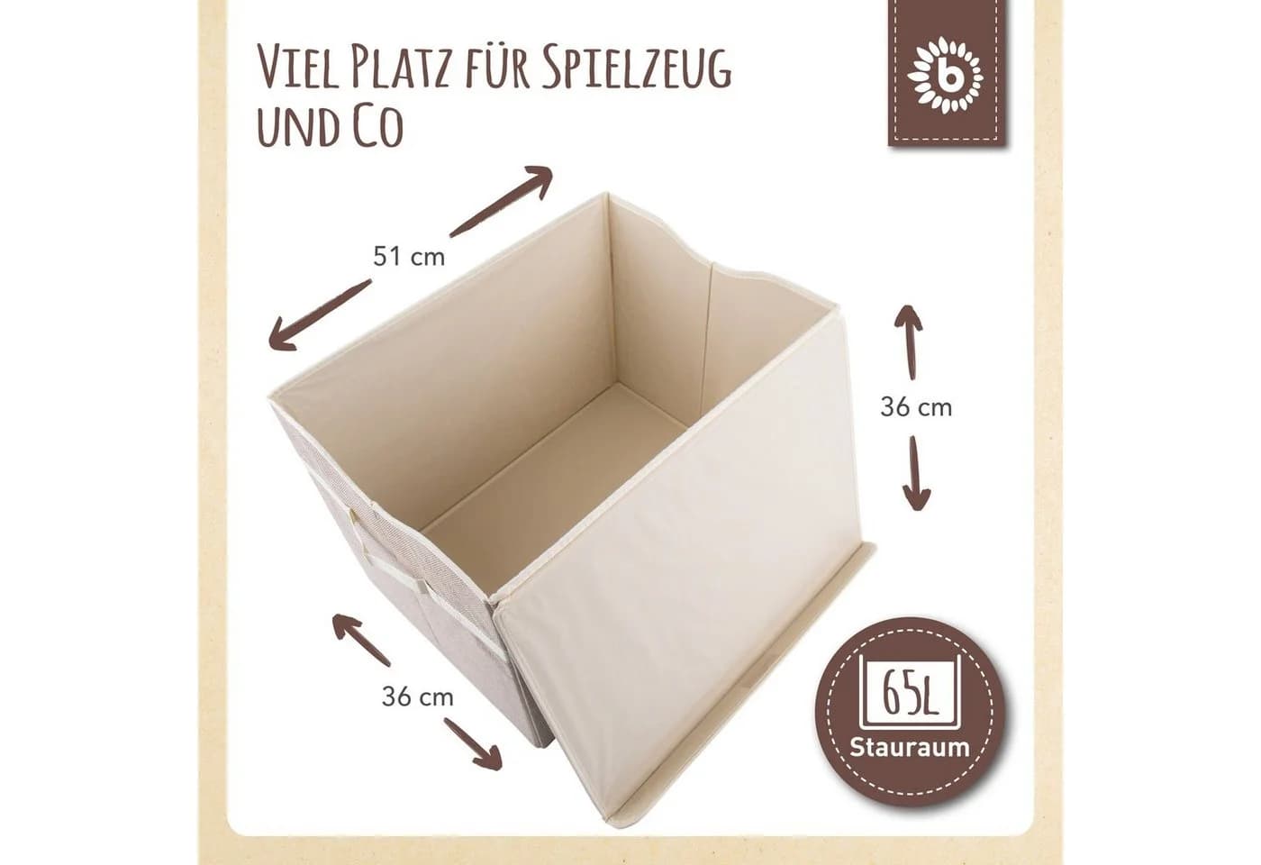 BIECO Spielzeugtruhe 65L Beige Faltbar - Bild 3
