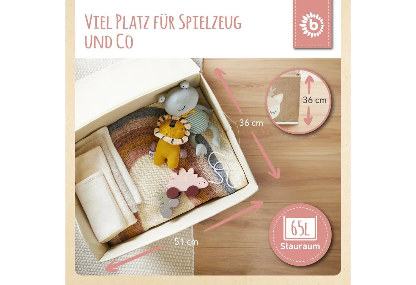 BIECO Spielzeugtruhe Beige Rehmotiv Faltbar - Bild 3