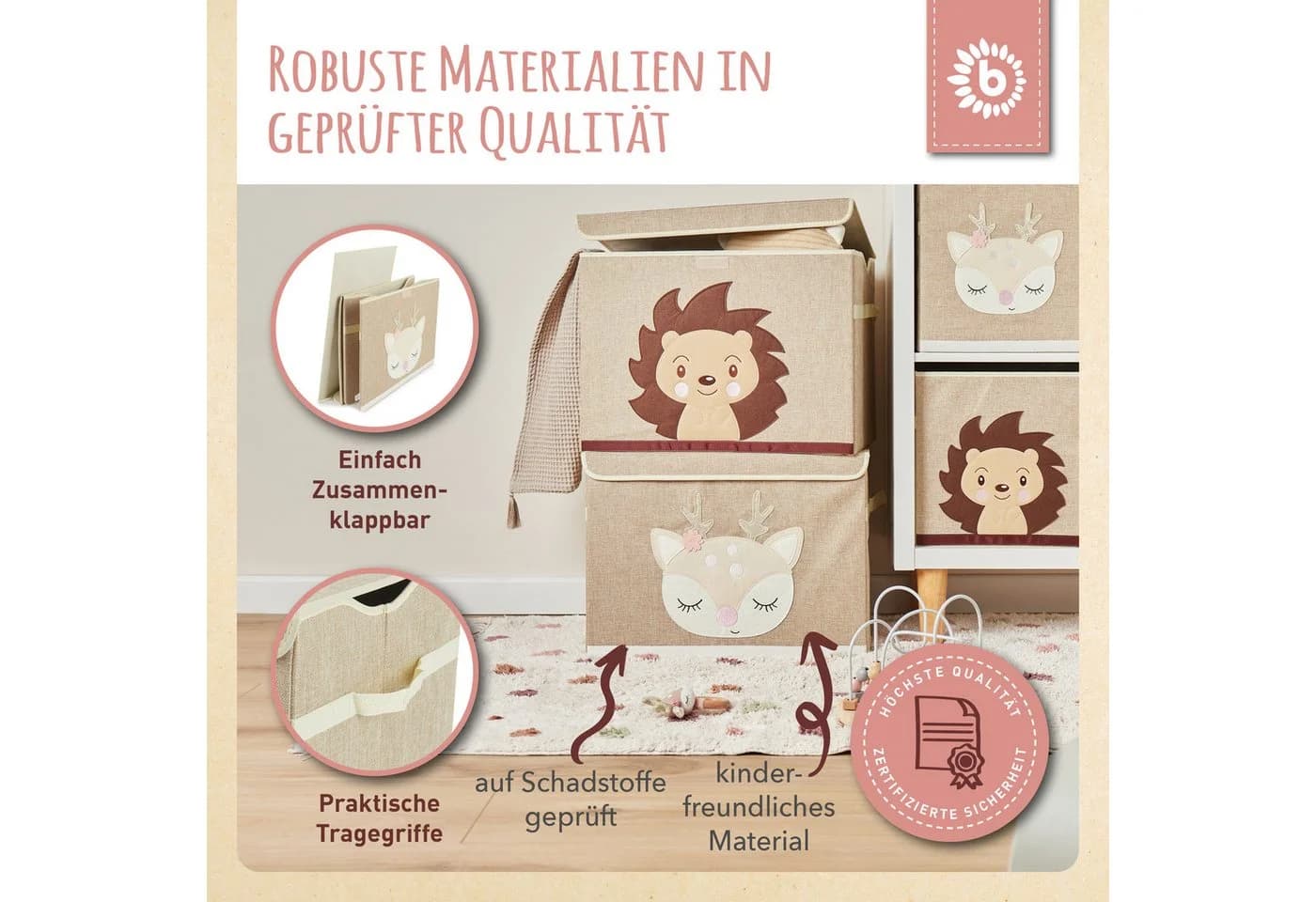 BIECO Spielzeugtruhe Beige Rehmotiv Faltbar - Bild 4