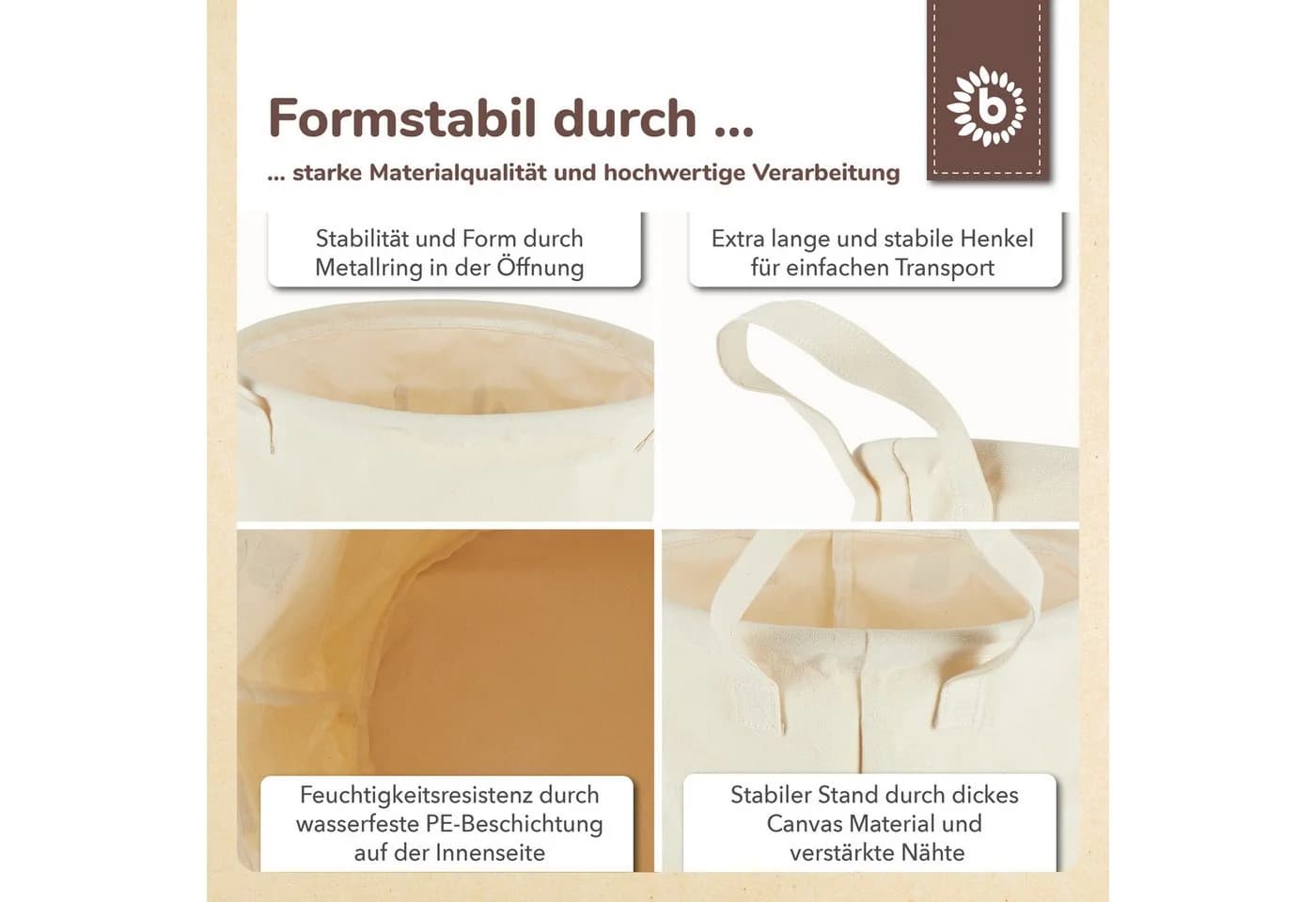 BIECO Wäschekorb Igel Canvas Wasserabweisend Beige/Rosa - Bild 4