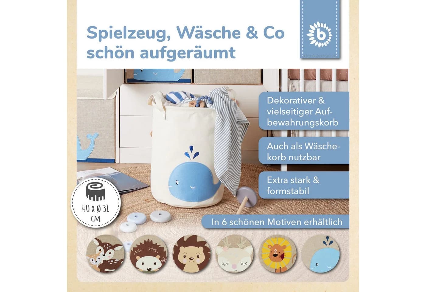 BIECO Wäschekorb Baumwolle Wasserabweisend Beige/Rosa