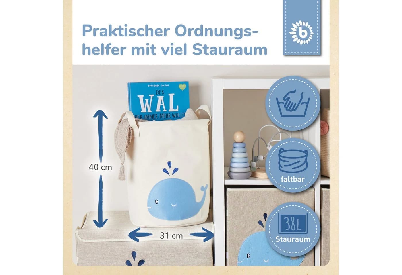 BIECO Wäschekorb Baumwolle Wasserabweisend Beige/Rosa - Bild 3