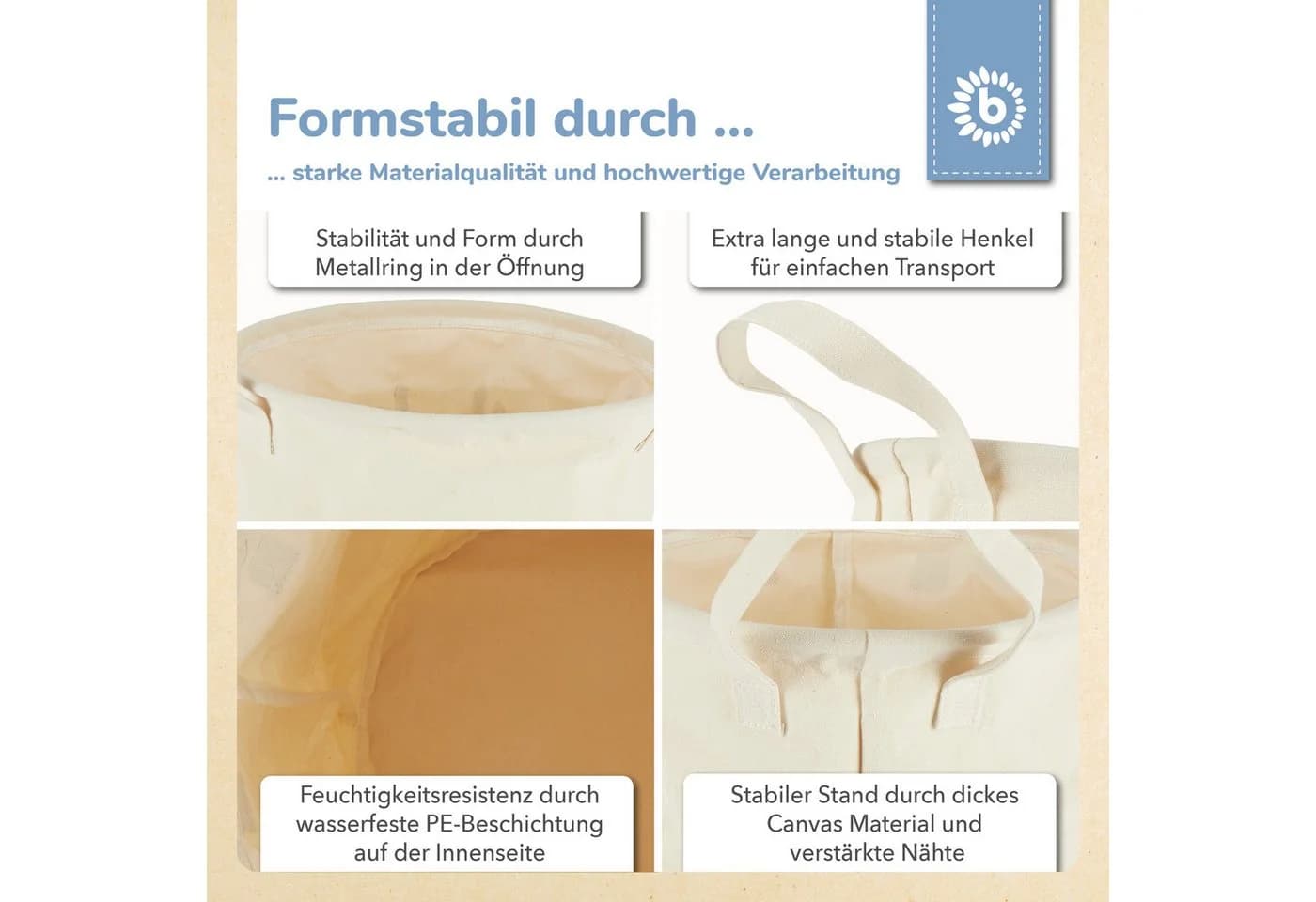 BIECO Wäschekorb Baumwolle Wasserabweisend Beige/Rosa - Bild 4